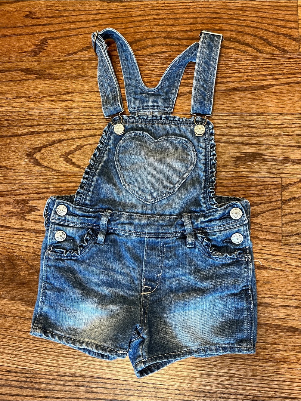 H&M Blue Denim Short Overalls with Heart Pocket